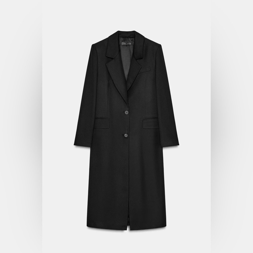 Zara Womens Black Long Classic Casual Tailored Coat